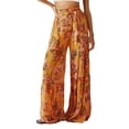 thumbnail image 1 of Liacowi Women Wide Leg Palazzo Pants Summer Loose Casual Beach Boho Floral Printed Bohemian Belted Pants Trousers, 1 of 3