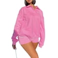 thumbnail image 1 of Liacowi Women's 2 Piece Casual Outfits Long Sleeve Letter Embroidery Pullover Solid Color Shorts Sets Streetwear, 1 of 9