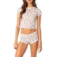 thumbnail image 1 of Liacowi Women's 2 Piece Casual Outfits Short Sleeve Crewneck Crop Tops Floral Skinny Shorts Sets Streetwear, 1 of 7
