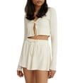 thumbnail image 1 of Liacowi Women's 2 Piece Lounge Set Pajama Set Long Sleeve V Neck Crop Tops Drawstring Shorts Sleepwear Sets, 1 of 4