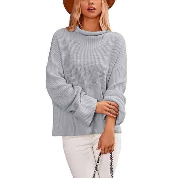 Liacowi Women's Autumn Winter Knit Sweater Long Sleeve High Neck Split Hem Pullover Knitwear Warm Thick Sweater