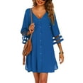 thumbnail image 1 of Liacowi Women's Bikini Cover-Up, Loose Fit Button-Down 3/4 Sleeve V Neck Chiffon Solid Color Beach Dress, 1 of 5
