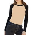 thumbnail image 1 of Liacowi Women's Crew Neck Tops Classic Long Sleeve Contrast Color Slim Fit Raglan T-Shirts Basic Blouses, 1 of 9