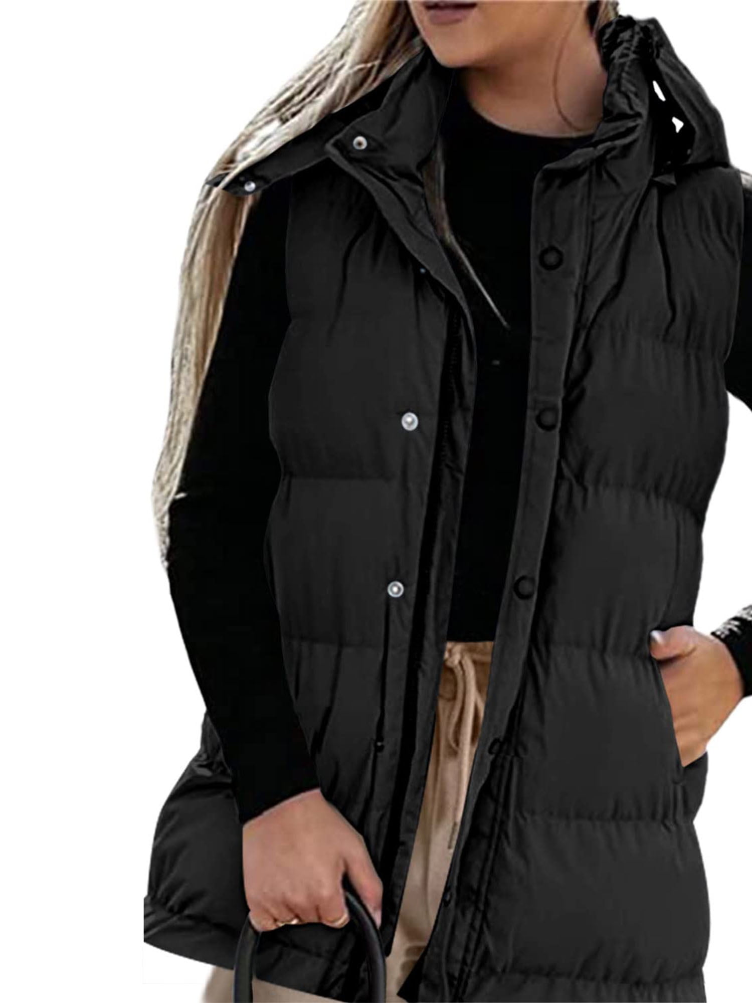 Liacowi Women's Down Vest Winter Warm Down Jackets Sleeveless Zip Up Hooded Puffer Padded Jacket