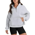 thumbnail image 1 of Liacowi Women's Fall Loose Pullover Solid Color Quarter Zipper Stand Collar Long Sleeve Sweatshirt with Pocket, 1 of 6