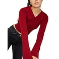 thumbnail image 1 of Liacowi Women’s Knit Crop Tops Solid Color/Stripes Print Long Sleeve V Neck Cropped Sweater Fall Casual Slim Fit Sweater, 1 of 4