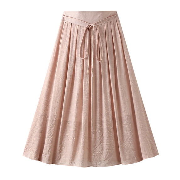 Liacowi Women's Midi Skirts High Waist Tie-Up Layer Pleated Skirts Spring Summer Casual A-line Skirts