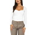 thumbnail image 1 of Liacowi Women's Slim Fit Crop Tops Casual Pleated Square Neck Long Sleeve Tight Tee Shirt Basic Streetwear, 1 of 6