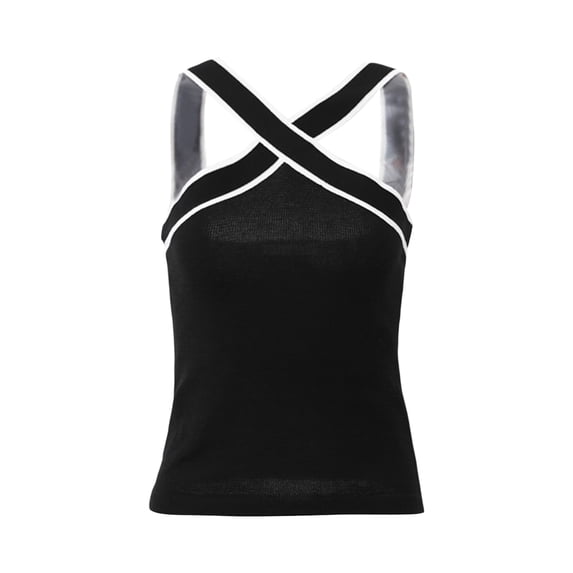 Liacowi Women’s Striped Print Tank Tops Sleeveless Cross Front Tops Knit Vest Summer Shirt