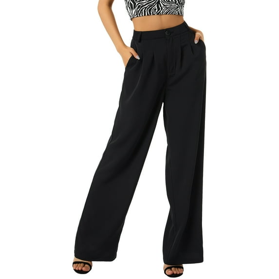 Liacowi Women's Suit Pants,Classic Slim Fit Straight Pants Wide Leg Trousers with Pockets for Work,Black