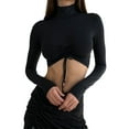 thumbnail image 1 of Liacowi Women's Summer Ruched Drawstring Tops Long Sleeve High Neck Solid Color Party Tops, 1 of 9