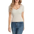 thumbnail image 1 of Liacowi Women's Summer Slim Tops Solid Color Ribbed Short Sleeve V-Neck T-Shirt Basic Streetwear, 1 of 9