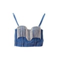 thumbnail image 1 of Liacowi Women's Tassel Rhinestone Denim Bustier Crop Top Jean Corset Top Bra Blue, 1 of 9