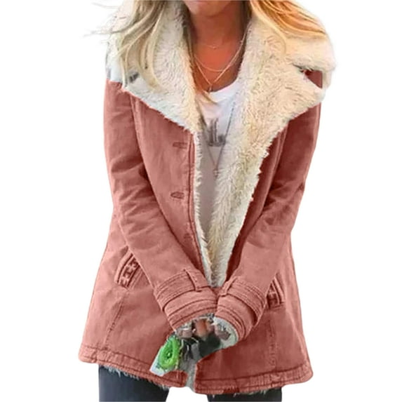 Liacowi Womens Winter Faux Fur Coats Lapel Sherpa Fleece Lined Jackets Warm Plus Coats Parka Overcoat Outerwear