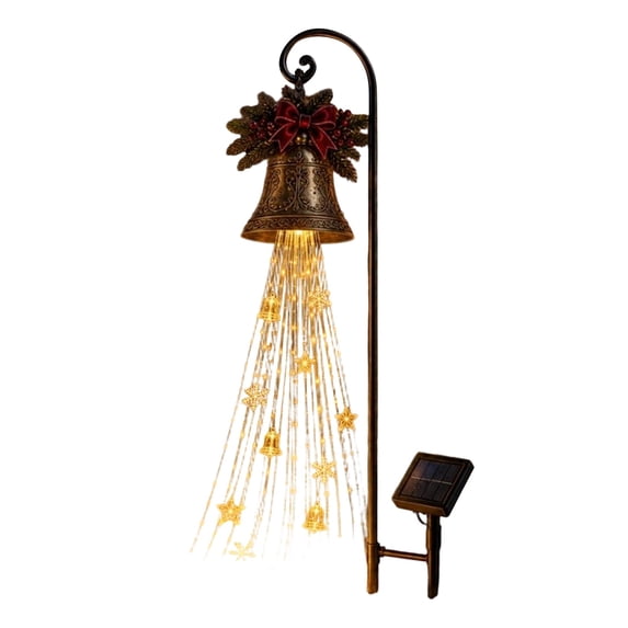 Liaiai Magic Fountain - Flowing Snowflake LED Christmas Garden Light, Solar Powered Outdoor Yard Decor with Stars Warm Glow Garden Stake for Christmas Holiday Decoration,Christmas Bell