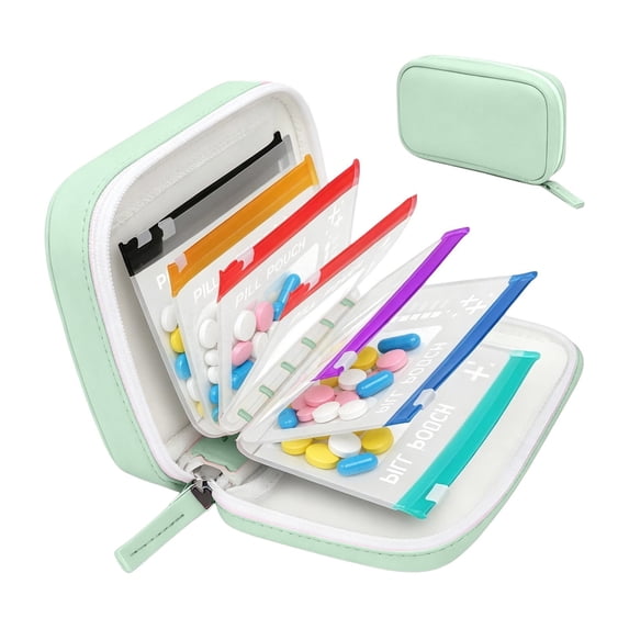 Liaiai Waterproof Pill Organizer with Zippered Pill Pouches For A7 Binder, Large Weekly Medicine Organizer, Color-Coded Reusable Travel Pill Storage System