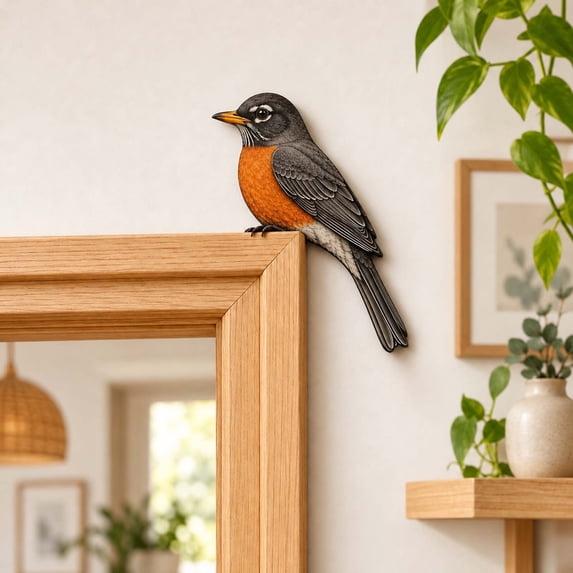 Liaiai Wooden Bird Door Topper, Rustic Woodland Bird Door Corner Home Decor, Cute Nature Accent for Cabin Farmhouse Bedroom Hallway Office Door Frame Decoration