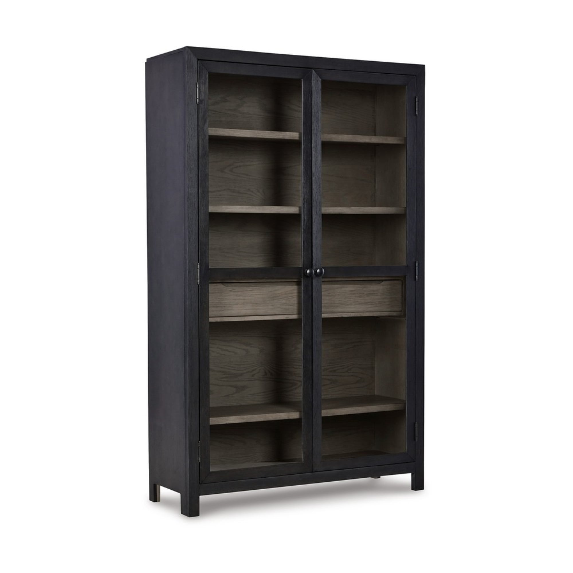 Liam 76 Inch Tall Accent Cabinet Glass Doors Drawer Gray Black Wood