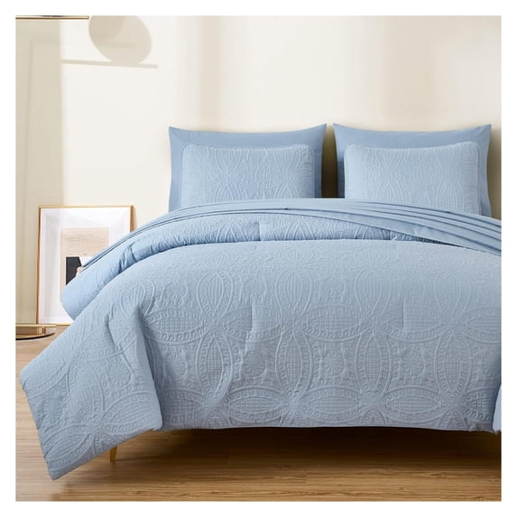 Liam Cool Gray Queen Size Bed in a Bag Comforter Set - 7 Pieces Coin Pattern Lightweight Comforter with Bed Sheets, Pillowcases & Shams Bedding Set for All Seasons