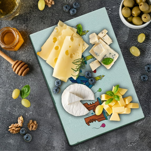 Liam Cutting Board, English First Name in a Colorful Letter Style Cake Design with Bite Marks and Candles, Decorative Tempered Glass Cutting and Serving Board, Small Size, Multicolor, by Ambesonne