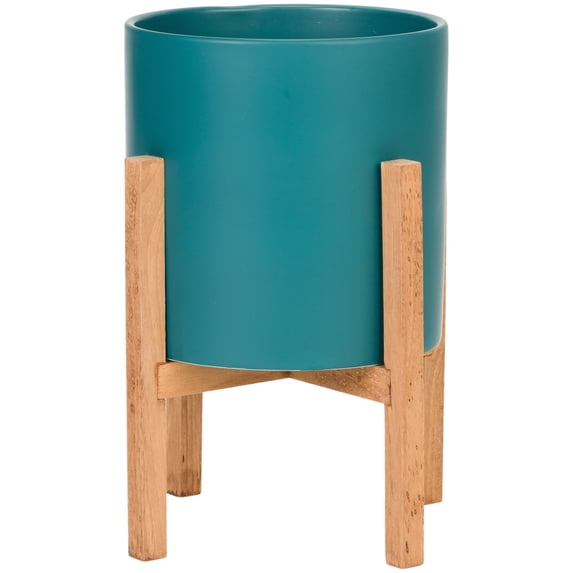 Liam Modern Ceramic Planter with Wood Legs