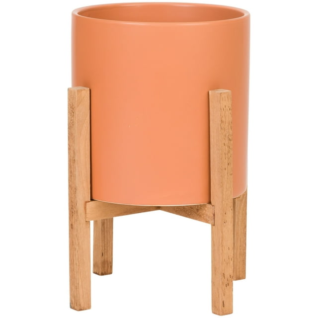 Liam Modern Ceramic Planter with Wood Legs