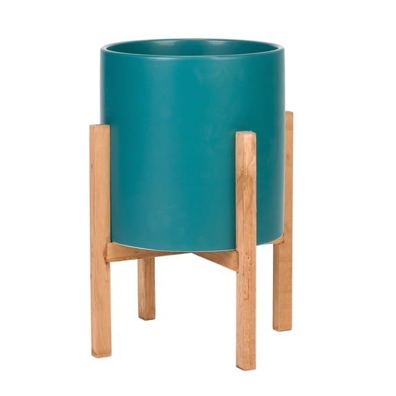 Liam Modern Ceramic Planter with Wood Legs
