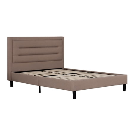 Liam Queen Bed Brown Polylinen Upholstered Horizontal Tufted Headboard