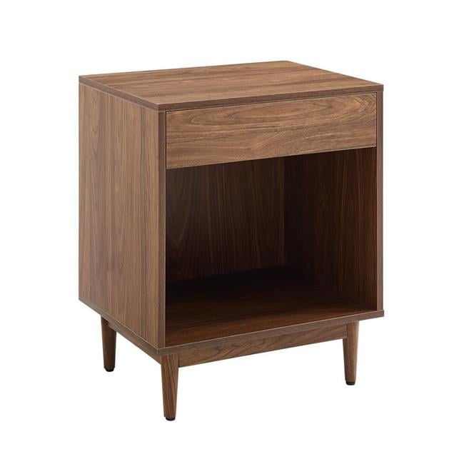Liam Mid-Century Walnut Wood Side Table with Record Storage