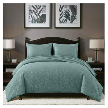 Liam Spa Blue Queen Size Bed in a Bag Comforter Set - 7 Pieces Coin Pattern Lightweight Comforter with Bed Sheets, Pillowcases & Shams Bedding Set for All Seasons