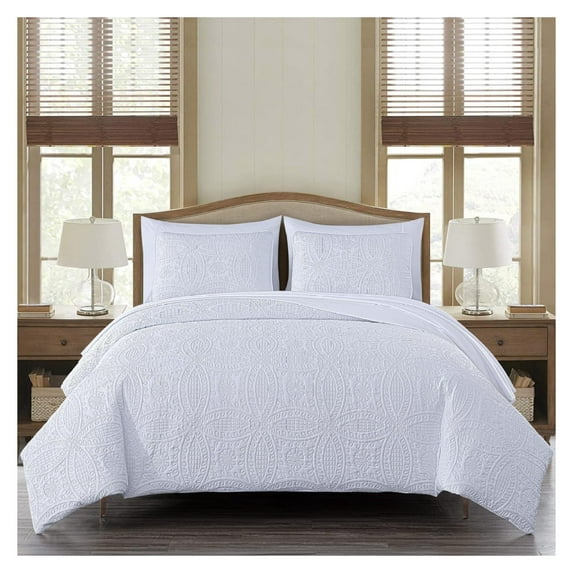 Liam White King Size Bed in a Bag Comforter Set - 7 Pieces Coin Pattern Lightweight Comforter with Bed Sheets, Pillowcases & Shams Bedding Set for All
