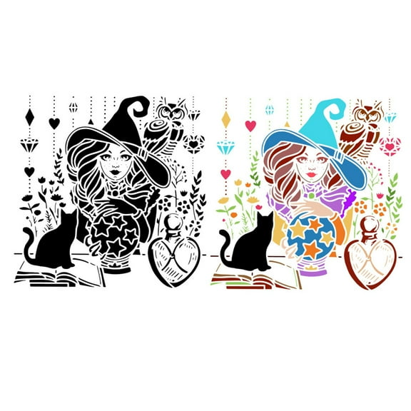 Liamobondopolis 2 Pack Halloween Witch Wall Stickers 11.6x11.6 Inch Waterproof Vinyl Decals Spooky Home Decor DIY Removable Wall Art for Party Bedroom Windows