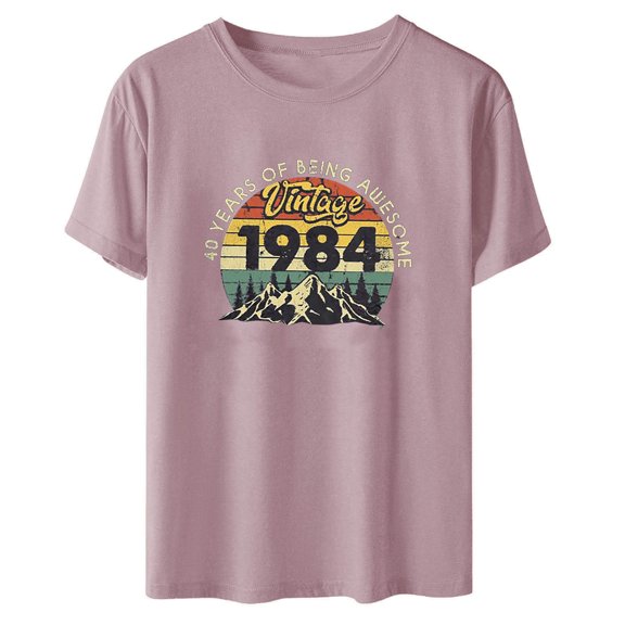 40th Birthday Gift for Women Vintage 1984 Shirt Letter Print Retro Party Tops Casual Short Sleeve Tee
