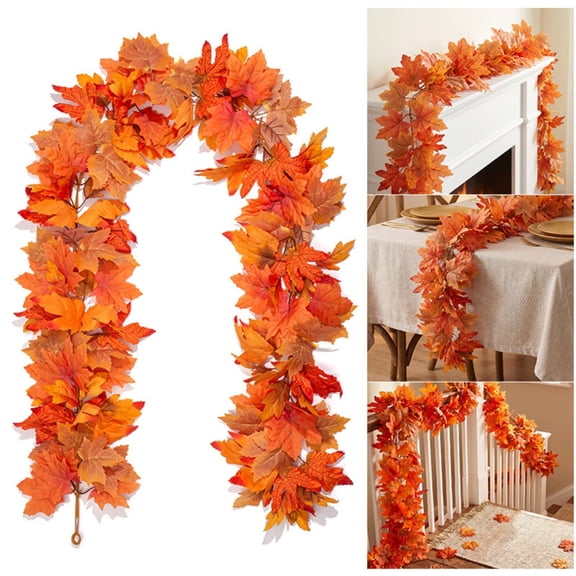 Liamobondopolis 5.7 Ft Mixed Orange Red Maple Leaf Fall Garland Bendable Iron Wire Matte Foliage Mantel Decor for Fireplace Front Door Halloween Harvest Yard Display