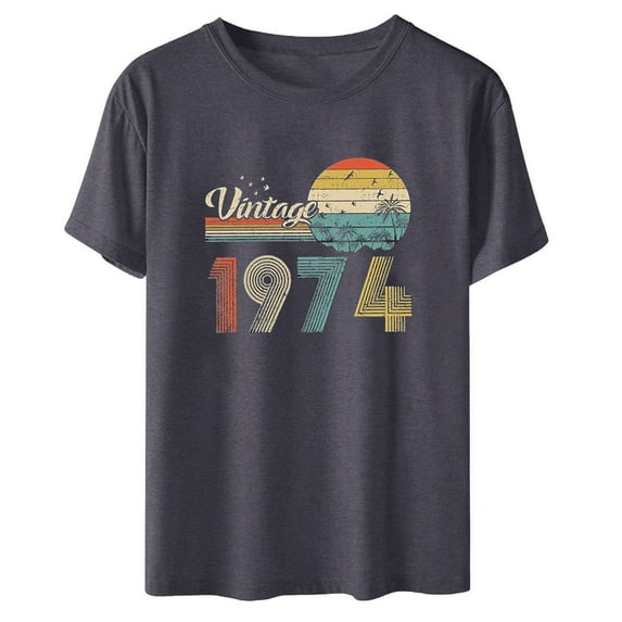 50th Birthday Gift Shirts for Women Funny Vintage 1974 T Shirt Retro Birthday Party Casual Tee Tops