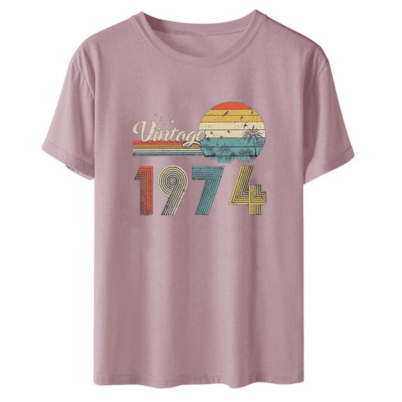 50th Birthday Gift Shirts for Women Funny Vintage 1974 T Shirt Retro Birthday Party Casual Tee Tops