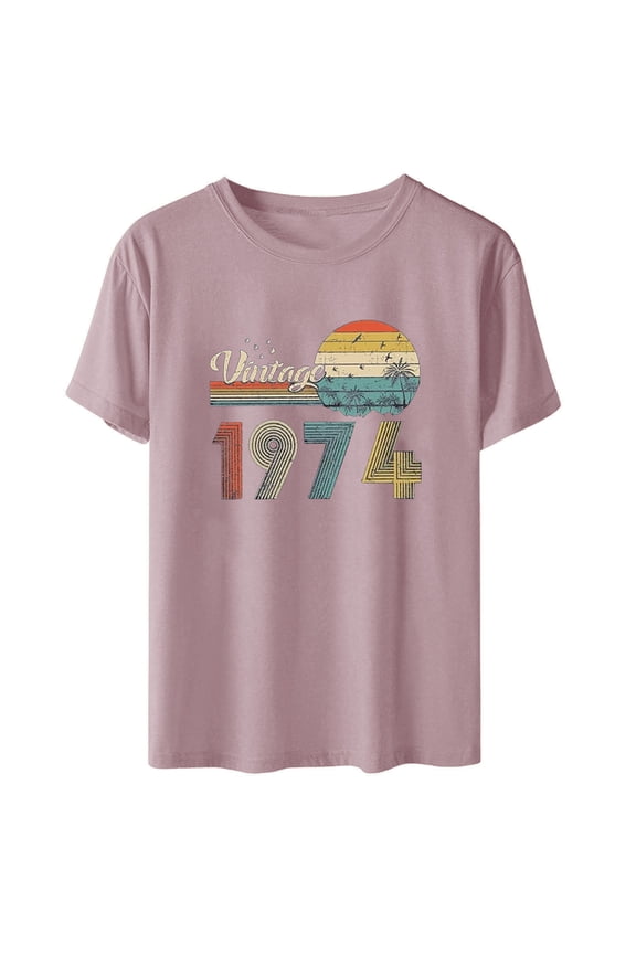50th Birthday Gift Shirts for Women Funny Vintage 1974 T Shirt Retro Birthday Party Casual Tee Tops