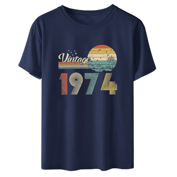 50th Birthday Gift Shirts for Women Funny Vintage 1974 T Shirt Retro Birthday Party Casual Tee Tops