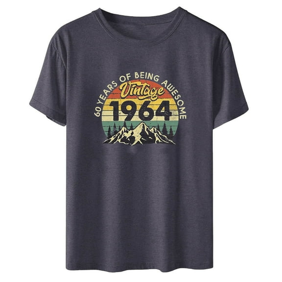 60th Birthday Gift Shirts Vintage 1964 Shirt for Women Letter Print Retro Party Tops Short Sleeve Casual Tee