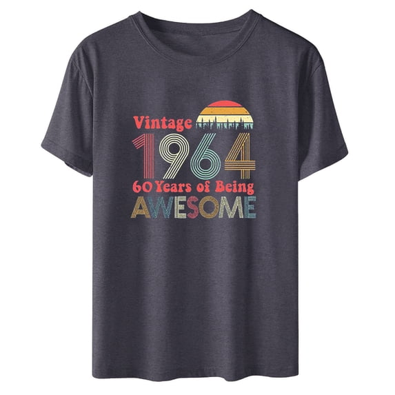 60th Birthday Gift Shirts Vintage 1964 Shirt for Women Letter Print Retro Party Tops Short Sleeve Casual Tee