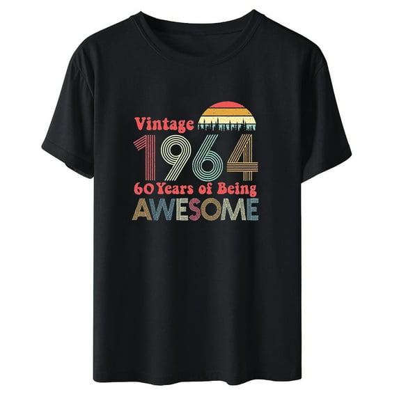 60th Birthday Gift Shirts Vintage 1964 Shirt for Women Letter Print Retro Party Tops Short Sleeve Casual Tee