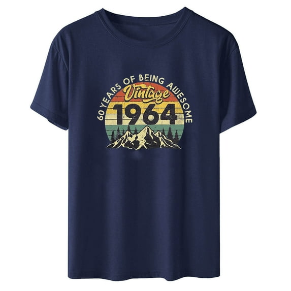 60th Birthday Gift Shirts Vintage 1964 Shirt for Women Letter Print Retro Party Tops Short Sleeve Casual Tee