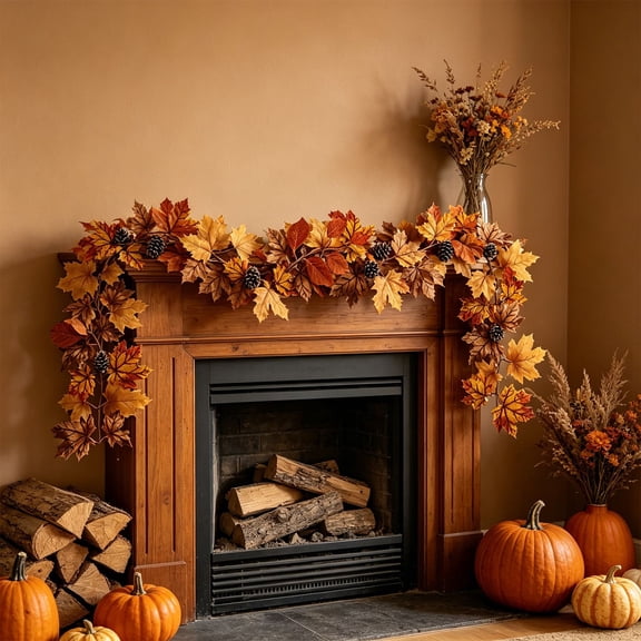 Liamobondopolis 7 Ft Multi Color Mixed Maple Pinecone Fall Garland Bendable Iron Wire Matte Gradient Foliage Mantel Decor for Fireplace Front Door Thanksgiving Farmhouse Yard Display
