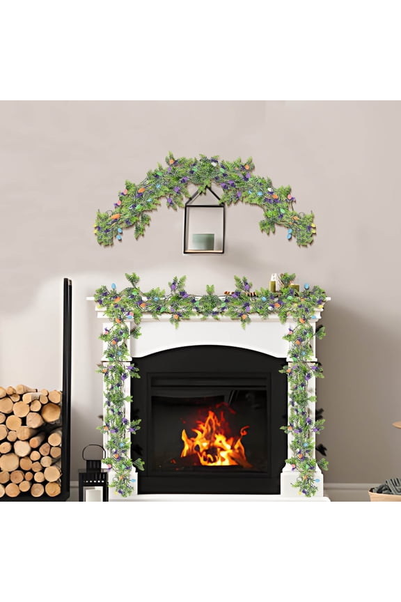 Artificial Easter Egg and Greenery Garland for Home Decor Living Room Spring Fireplace and Table Decor 5.2 Ft