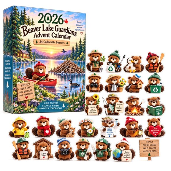 Liamobondopolis Beaver Lake Guardians Advent Calendar 2026, 24 Day Christmas Countdown with Collectible 2D Acrylic Beaver Ornaments for Nature Lovers and Holiday Decor