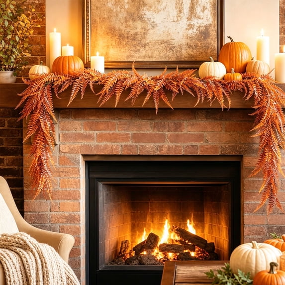 Liamobondopolis Cascading Fern Garland with Black Rust Tone Options Bendable Drooping Vines for Fence Fireplace Front Porch Halloween Fall Decor, 5.91 Ft