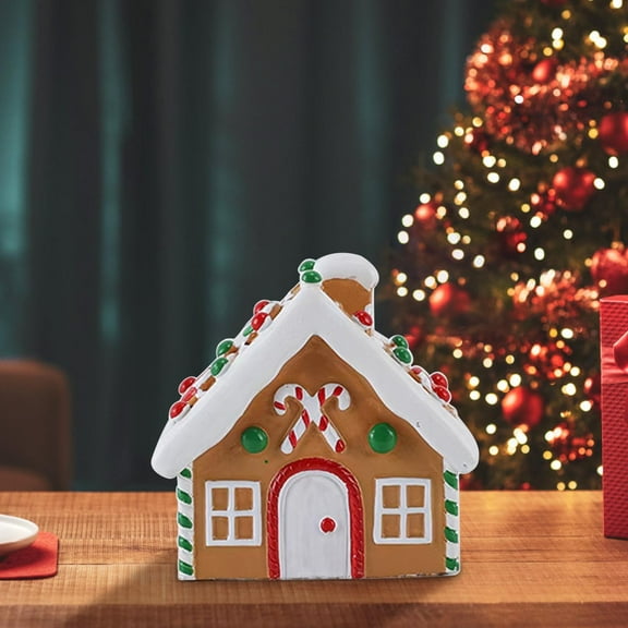 Liamobondopolis Christmas Candy House Figurine Resin Snow Cottage Decor with Cookie Details Festive Holiday Centerpiece Home Decoration