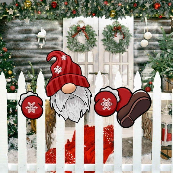 Christmas Fence Gate Decoration Plug-in Panel Climbing Gnome Wall Fence Peeker Decoration - Perfect for Holiday Home Decor, Outdoor Yard, and Garden Fence Accent