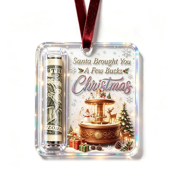 Liamobondopolis Christmas Money Holder Ornament, Acrylic Cash Hanging Decor with Carousel Design for Christmas Tree and Holiday Gift Giving