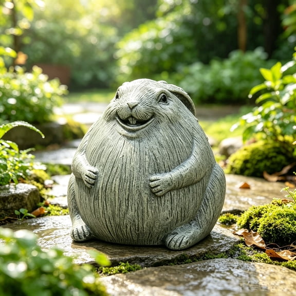 Liamobondopolis Chubby Rabbit Resin Garden Statue, 8.46in Tall Vintage Bunny Ornament for Yard and Patio, Cottagecore Outdoor Decor